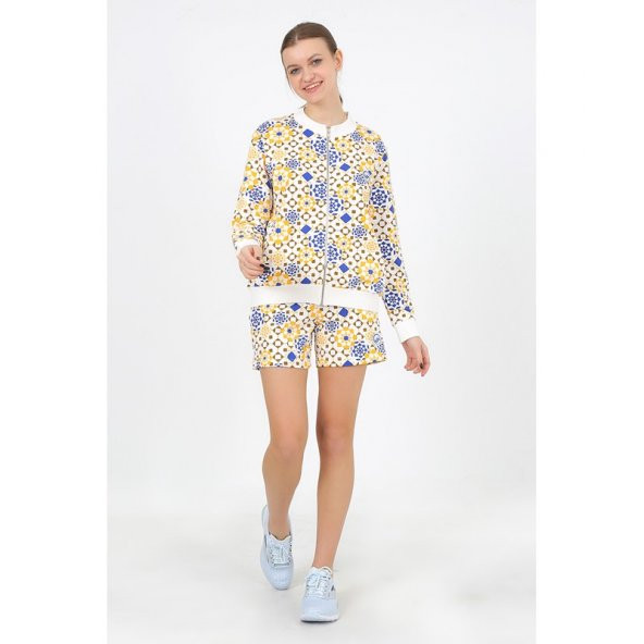 Moonsports Kadın Flower Bomber Ceket Fermuarlı Sweat