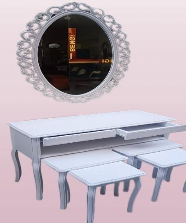 Dresuar ILGZ 90219 Çift Zigon Tk Kayın Aslan Ayak Güneş Ayna Beyaz MODEL El Yapım - 2