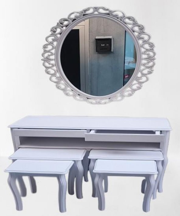 Dresuar ILGZ 90219 Çift Zigon Tk Kayın Aslan Ayak Güneş Ayna Beyaz MODEL El Yapım - 3