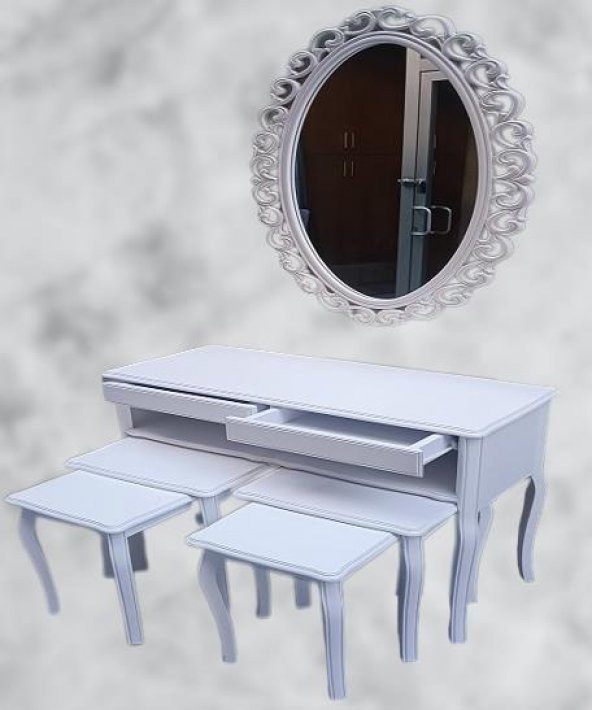 Dresuar ILGZ 90219 Çift Zigon Tk Kayın Aslan Ayak Güneş Ayna Beyaz MODEL El Yapım - 4