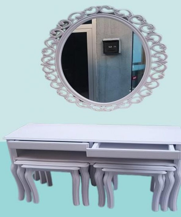 Dresuar ILGZ 90219 Çift Zigon Tk Kayın Aslan Ayak Güneş Ayna Beyaz MODEL El Yapım - 5