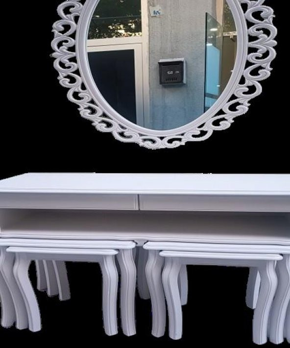 Dresuar ILGZ 90219 Çift Zigon Tk Kayın Aslan Ayak Güneş Ayna Beyaz MODEL El Yapım - 7