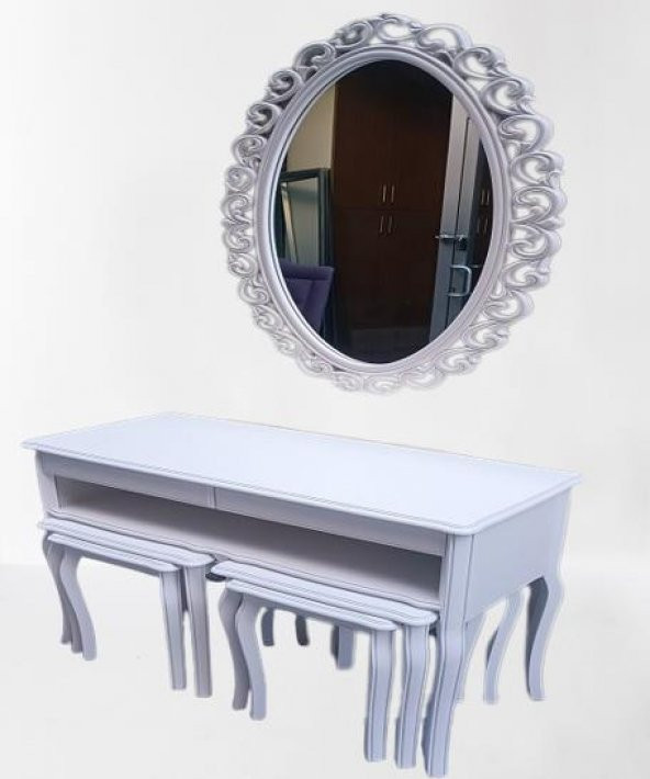 Dresuar ILGZ 90219 Çift Zigon Tk Kayın Aslan Ayak Güneş Ayna Beyaz MODEL El Yapım - 8