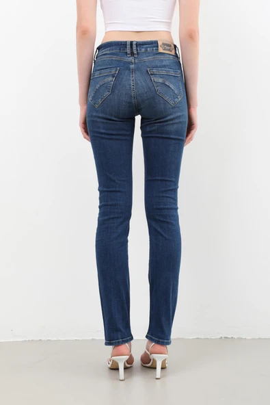 Kadın Likralı Slim Jean Pantolon Mavi - 8