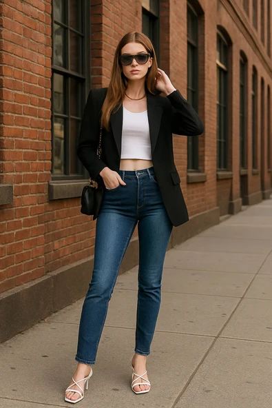 Kadın Likralı Slim Jean Pantolon Mavi