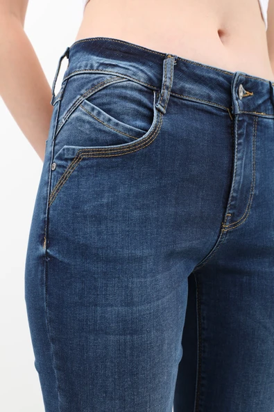 Kadın Likralı Slim Jean Pantolon Mavi - 9