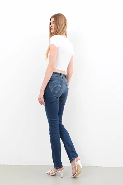 Kadın Likralı Slim Jean Pantolon Mavi - 6