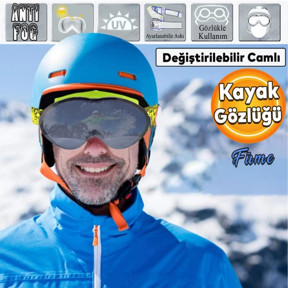 Bellasimo Kayak Gözlüğü Değiştirebilir Camlı Antifog Güneş Kar Gözlük Füme Snowboard Glasses Gözlük