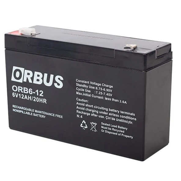 Orbus 6 Volt 12 Amper Kuru Akü ORB6-12 (150X50x94 Mm) - 3