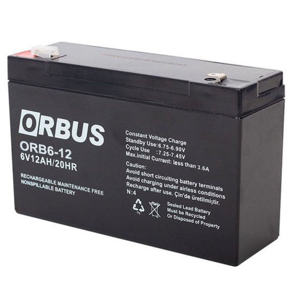 Orbus 6 Volt 12 Amper Kuru Akü ORB6-12 (150X50x94 Mm) - 2