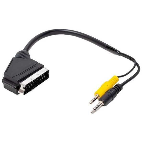Uydu Alıcısı AV Kablo 3.5 Mm Stereo Erkek-Scart Kablo 35 Cm Uzun-Kısa Jack Bir Arada - 3