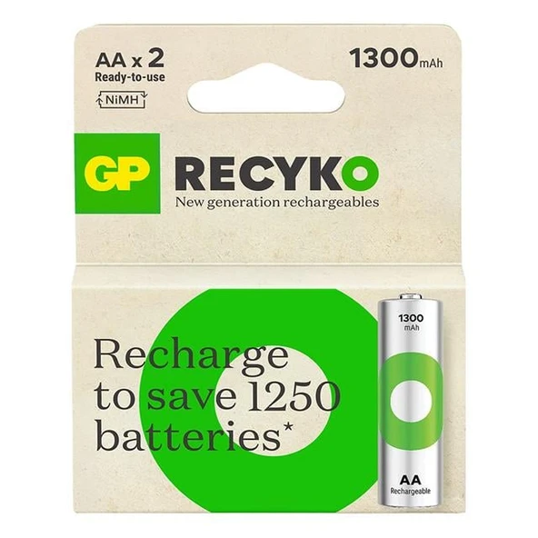 GP Recyko 1300 Mah Ni-Mh 1.2 Volt AA Kalem Şarjlı Pil 2Li Paket - 8