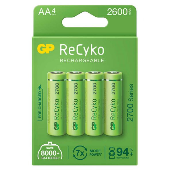GP Recyko AA 2600 Mah Şarjlı 4'Lü Pil GP270AAHCE-2EB4 (GPRHC272E001) - 3