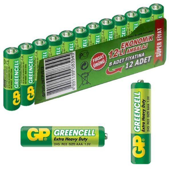 GP 24G-GREENCELL İNCE KALEM PİL (12Lİ PAKET FİYATI)(GP 24G-2MTPVS12) - 2