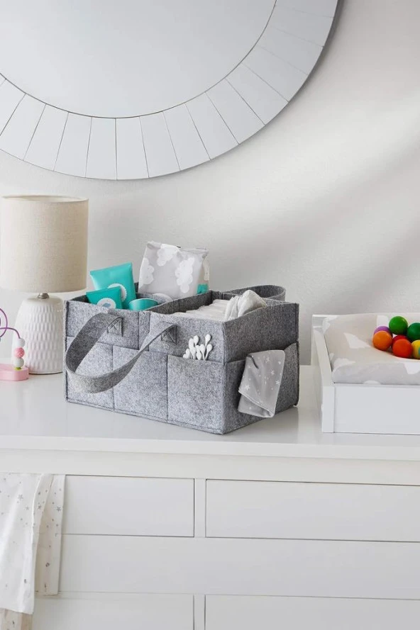 Katlanabilir Taşınabilir Keçe Organizer Çanta Gri Renk - 2