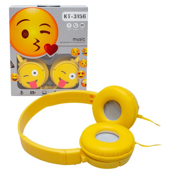 POWERMASTER KT-3156 3.5MM JACKLI KABLOLU KULAK ÜSTÜ EMOJİ KULAKLIK - 5