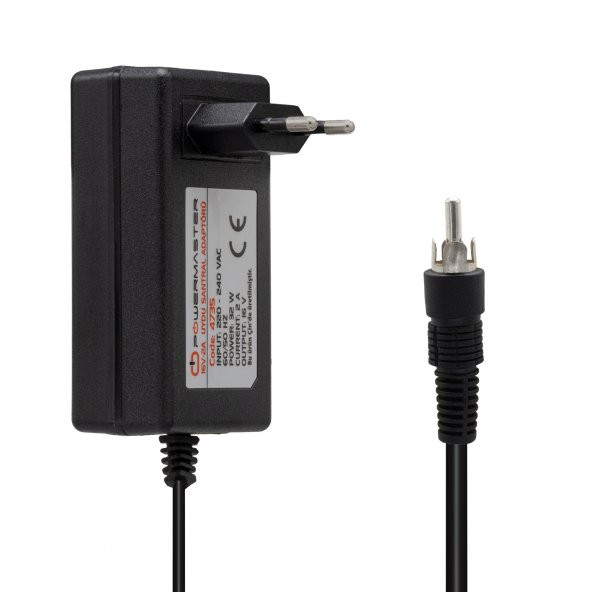 POWERMASTER PM-4735 * 34.MA.0009  16 VOLT - 2 AMPER TOS FİŞLİ RCA UÇLU PRİZ TİPİ SANTRAL ADAPTÖRÜ