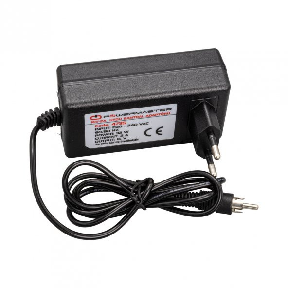Powermaster PM-4735 16 Volt - 2 Amper Tos Fişli Rca Uçlu Priz Tipi Santral Adaptörü - 6