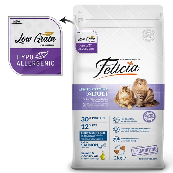 Felicia 2 Kg Somonlu Az Tahıllı Kısırlaştırılmış Kedi Maması HypoAllergenic Kedi Maması - 7