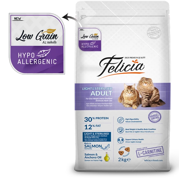 Felicia 2 Kg Somonlu Az Tahıllı Kısırlaştırılmış Kedi Maması HypoAllergenic Kedi Maması - 5
