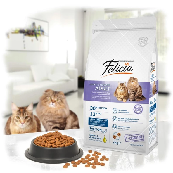 Felicia 2 Kg Somonlu Az Tahıllı Kısırlaştırılmış Kedi Maması HypoAllergenic Kedi Maması - 3