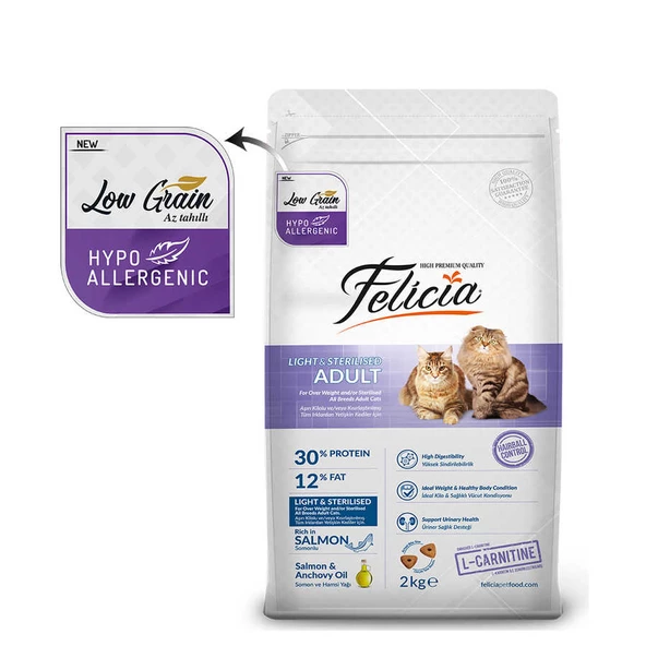 Felicia 2 Kg Somonlu Az Tahıllı Kısırlaştırılmış Kedi Maması HypoAllergenic Kedi Maması - 8