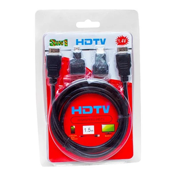 Powermaster HDMI Kablo 3İn1 Set 1.5 Metre (HDMI+Micro HDMI+Mini HDMI) - 9