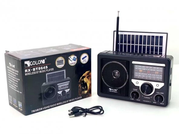 GOLON RX-BT864S FM-SW-AM 4 BAND WIRELESS BT MUCIS PLAYER SOLAR ŞARJLI RADYO