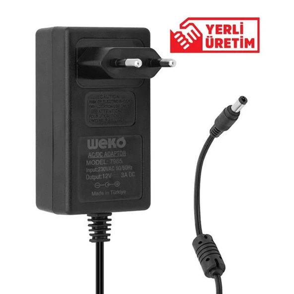 Weko 12 Volt - 3 Amper - 36 Watt 5.5*2.5 Uçlu Plastik Kasa Priz Tip Adaptör - 7
