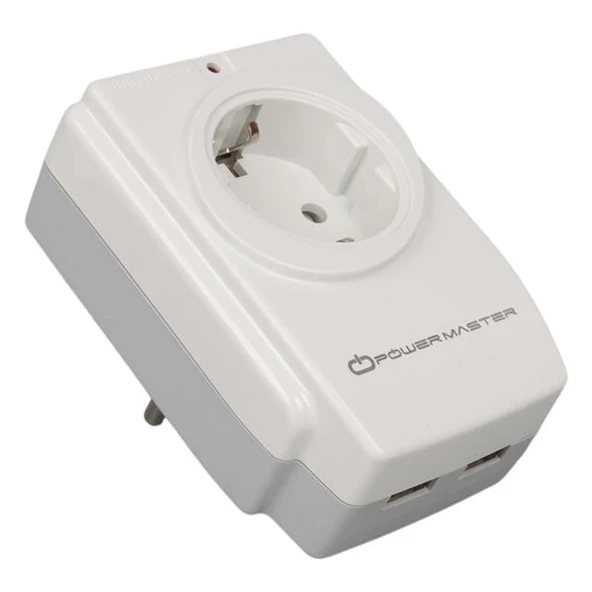 Powermaster PM-18721 16 Amper - 3680 Watt Tekli Çocuk Korumalı 2 USB'lı 1400 Joule Akım Korumalı Priz - Resim 3