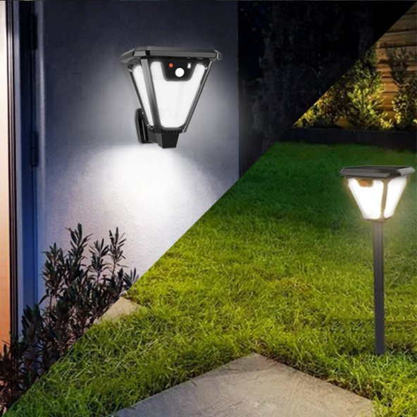 Powermaster HS-V83 Solar Panelli 3 Modlu Kumandalı Hareket Sensörlü 100 SMD Ledli Şarjlı Duvar Ve Bahçe Lambası - 3