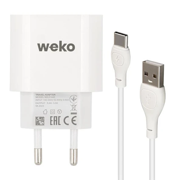 Weko WK-21442 PDU QC 3.0 Amper Telefon Şarj Başlık Adaptörü + Type-C Kablo - 5