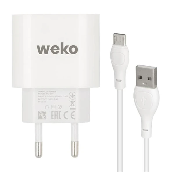 Weko WK-21441 PDU QC 3.0 Amper Telefon Şarj Adaptörü + Micro USB Kablo - Resim 5