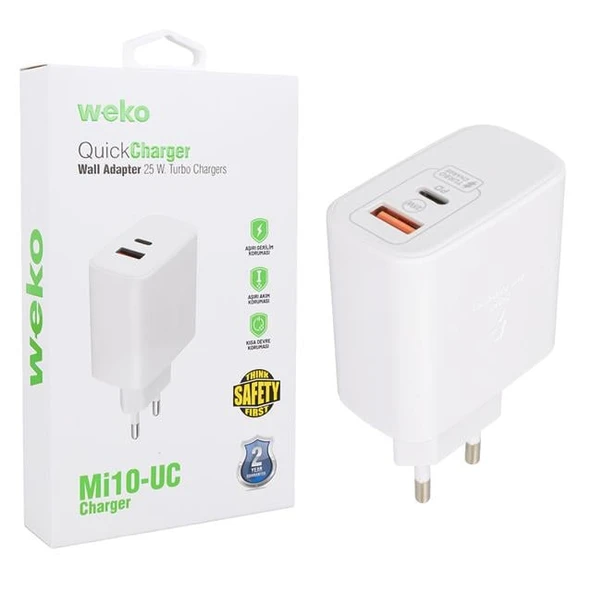 Weko WK-21446 S11-UC 25 Watt 3.0 Amper Type-C + USB Telefon Şarj Başlık Adaptörü - 3