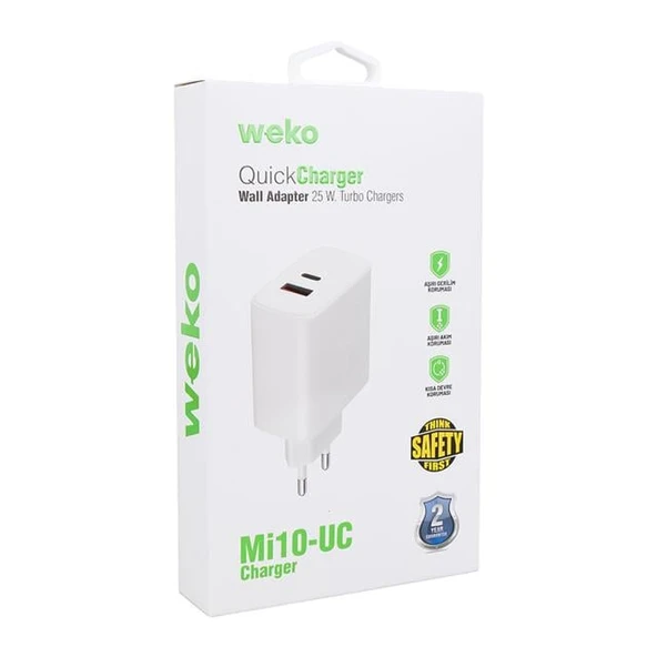 Weko WK-21446 S11-UC 25 Watt 3.0 Amper Type-C + USB Telefon Şarj Başlık Adaptörü - 5