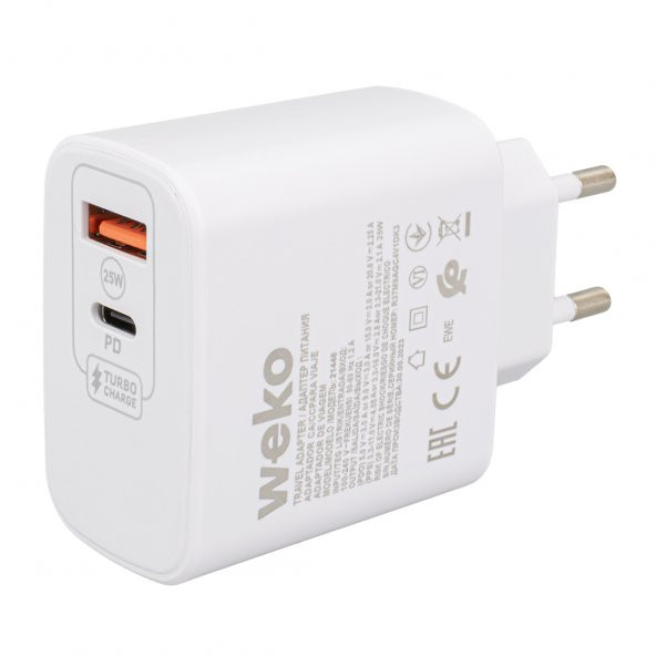 WEKO WK-21446 S11-UC 25 WATT 3.0 AMPER TYPE-C + USB ŞARJ BAŞLIK ADAPTÖRÜ