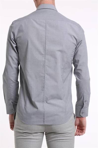 İntersivin Slim Fit Pamuklu Dokulu Düz Gri Erkek Gömlek - 3