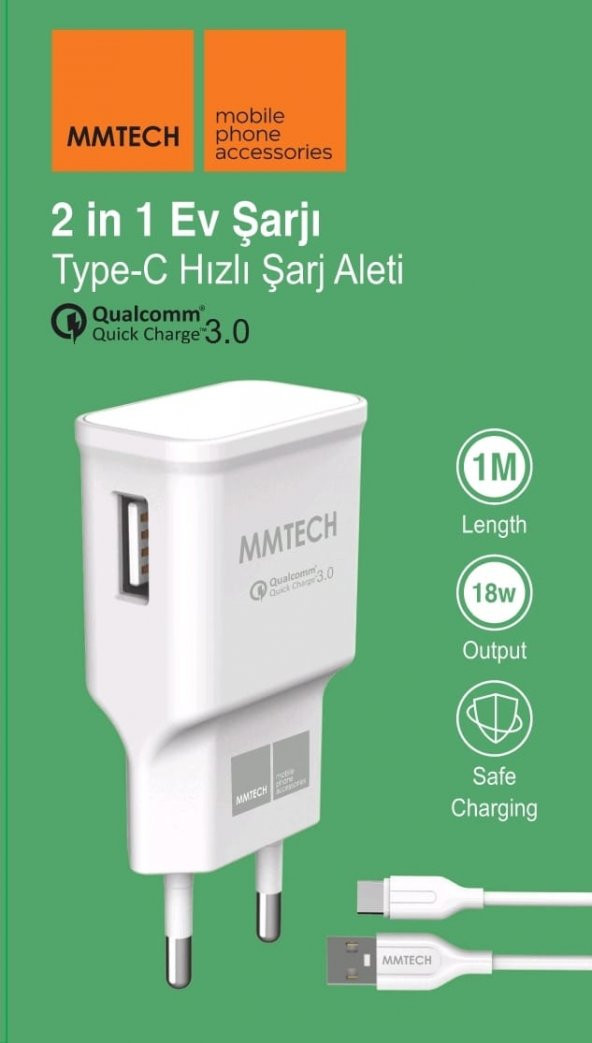 18 W TYPE-C HIZLI ŞARJ ALETİ SAMSUNG-OPPO-HUAWİ ANDROİDLER İLE UYUMLU TYPE-C BEYAZ ŞARJ ALETİ