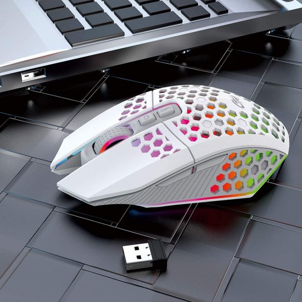 Valkyrie Sessiz Tuşlu Wireless 2.4G 8 Button RGB LED Gaming Mouse - Silent Button - One Click Desktop Beyaz - 5