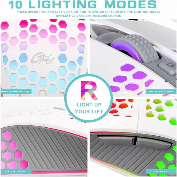 Valkyrie Sessiz Tuşlu Wireless 2.4G 8 Button RGB LED Gaming Mouse - Silent Button - One Click Desktop Beyaz - 6
