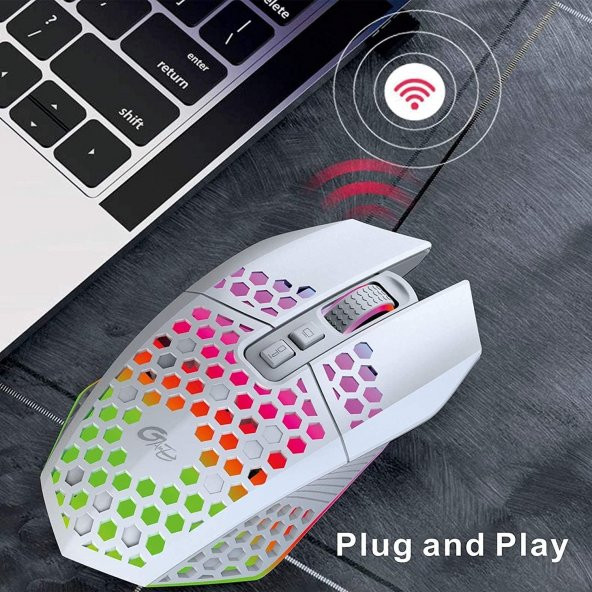 Valkyrie Sessiz Tuşlu Wireless 2.4G 8 Button RGB LED Gaming Mouse - Silent Button - One Click Desktop Beyaz - 7