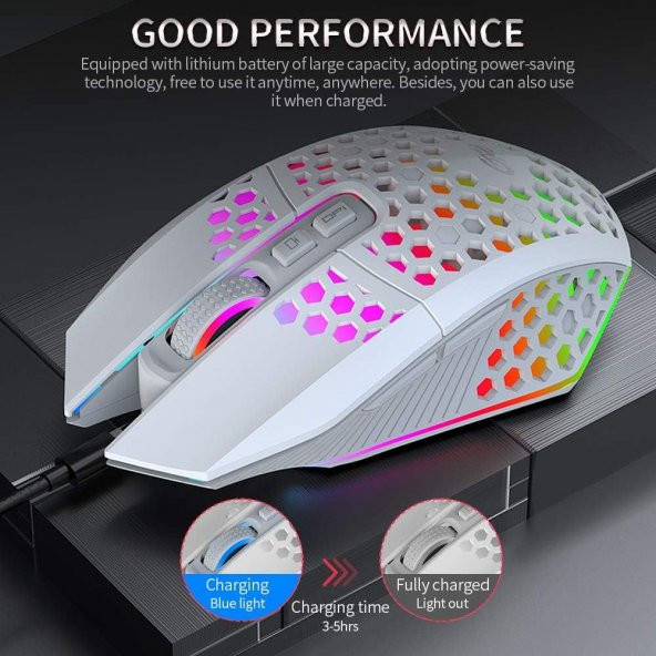 Valkyrie Sessiz Tuşlu Wireless 2.4G 8 Button RGB LED Gaming Mouse - Silent Button - One Click Desktop Beyaz - 9