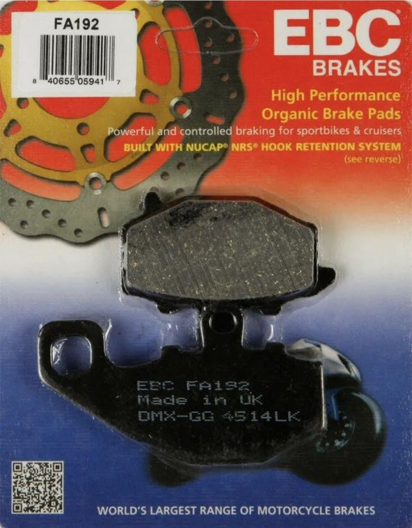 Ebc Fa192 2006-2016 Kawasaki ER-6 N Uyumlu Arka Fren Balatası Organik Balata
