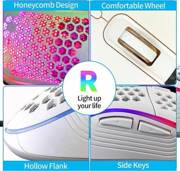 Valkyrie RGB Led Işıklı 6 Tuşlu 7200DPI Gaming Oyuncu Mouse Beyaz - 5