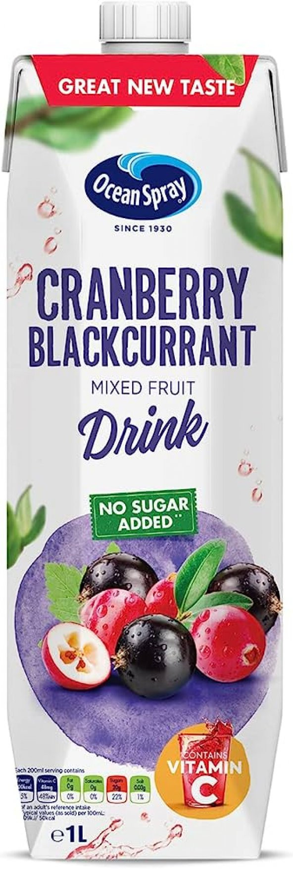 Ocean Spray Cranberry Blackcurrant Tetrapak 1 Lt. X 12 Adet - 1 Koli