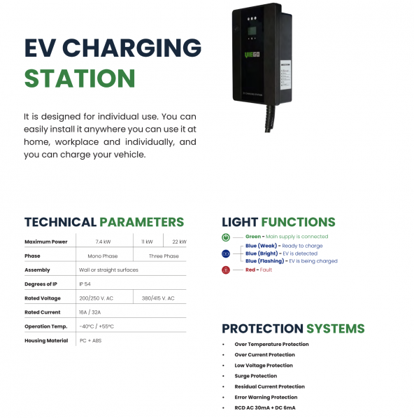 Viego 22KW Rfd Elektrikli Araç Şarj İstasyonu - 2