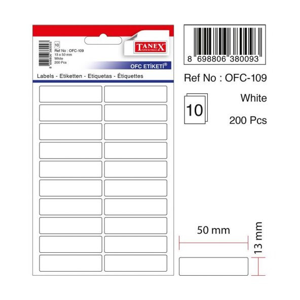 Tanex Ofc-109 Beyaz Ofis Etiketi 13x50 Mm 10 Syf-200 Adt