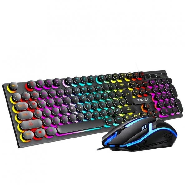 Valkyrie T-Wolf TF270 Rainbow RGB Mekanik Hisli Gaming Klavye Mouse Seti Punk Keycap İNGİLİZCE
