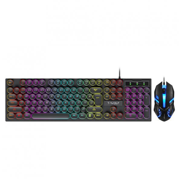 Valkyrie T-Wolf TF270 Rainbow RGB Mekanik Hisli Gaming Klavye Mouse Seti Punk Keycap İNGİLİZCE - 2