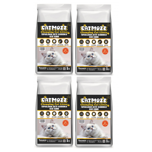 CatMozz Aktif Karbon (activated Carbon) Topaklanan Kedi Kumu 5 Lt x 4 Adet